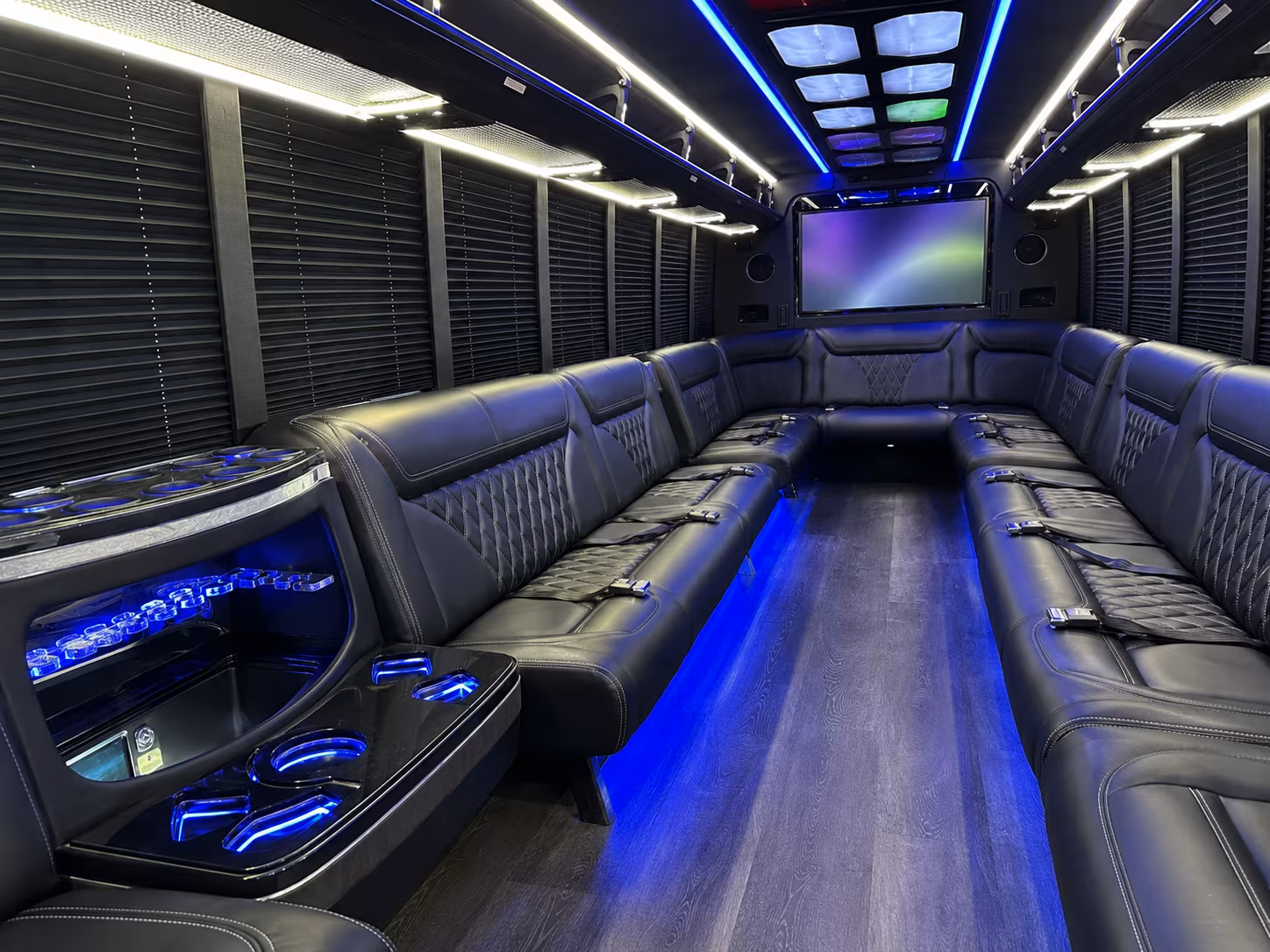 union 20 passenger party bus inside