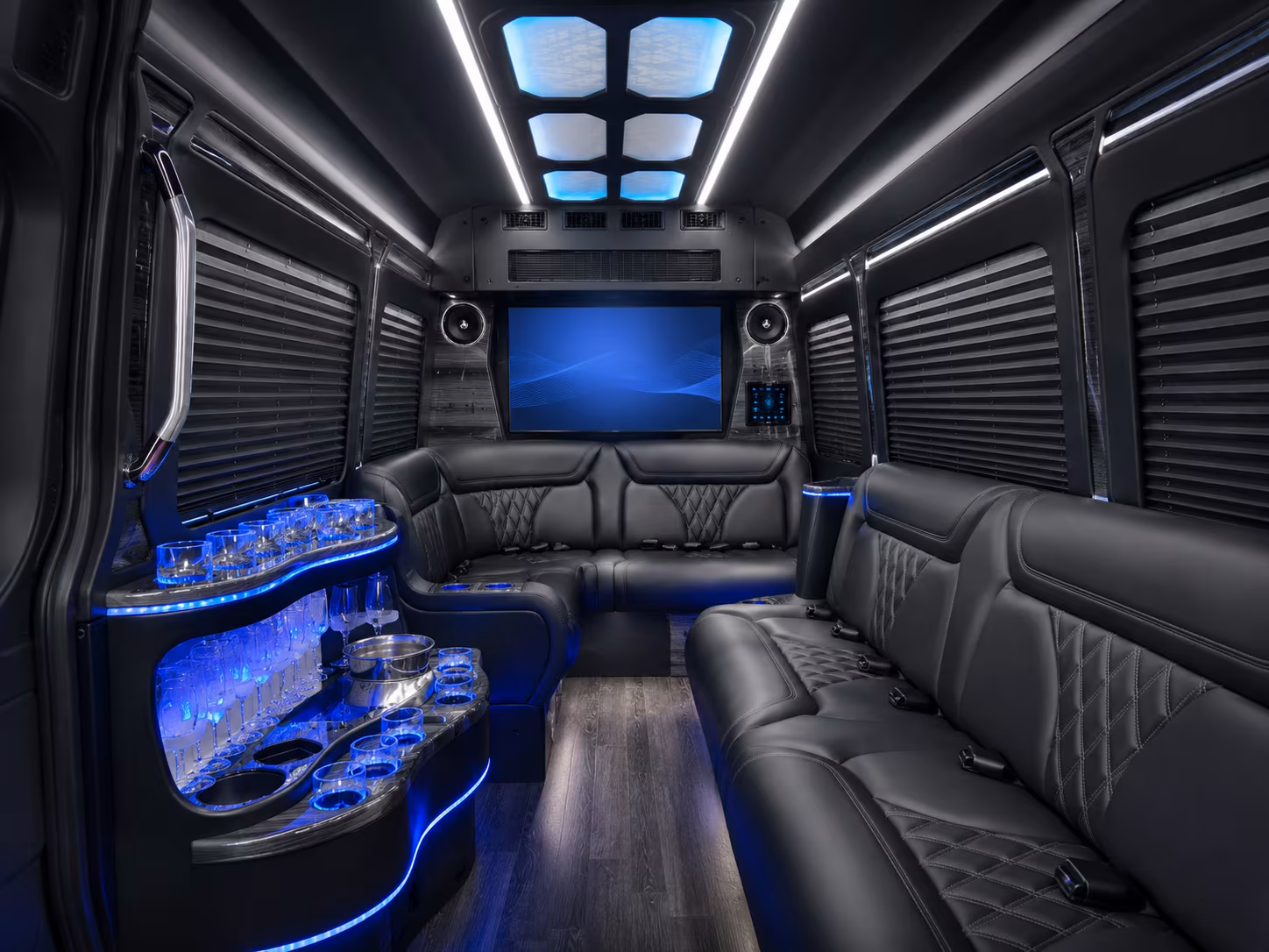 union 50 passenger party bus inside